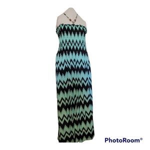 Woman's Plus Size Maxi Halter Dress 2X 3X with Shirred Bodice and Beaded Halter